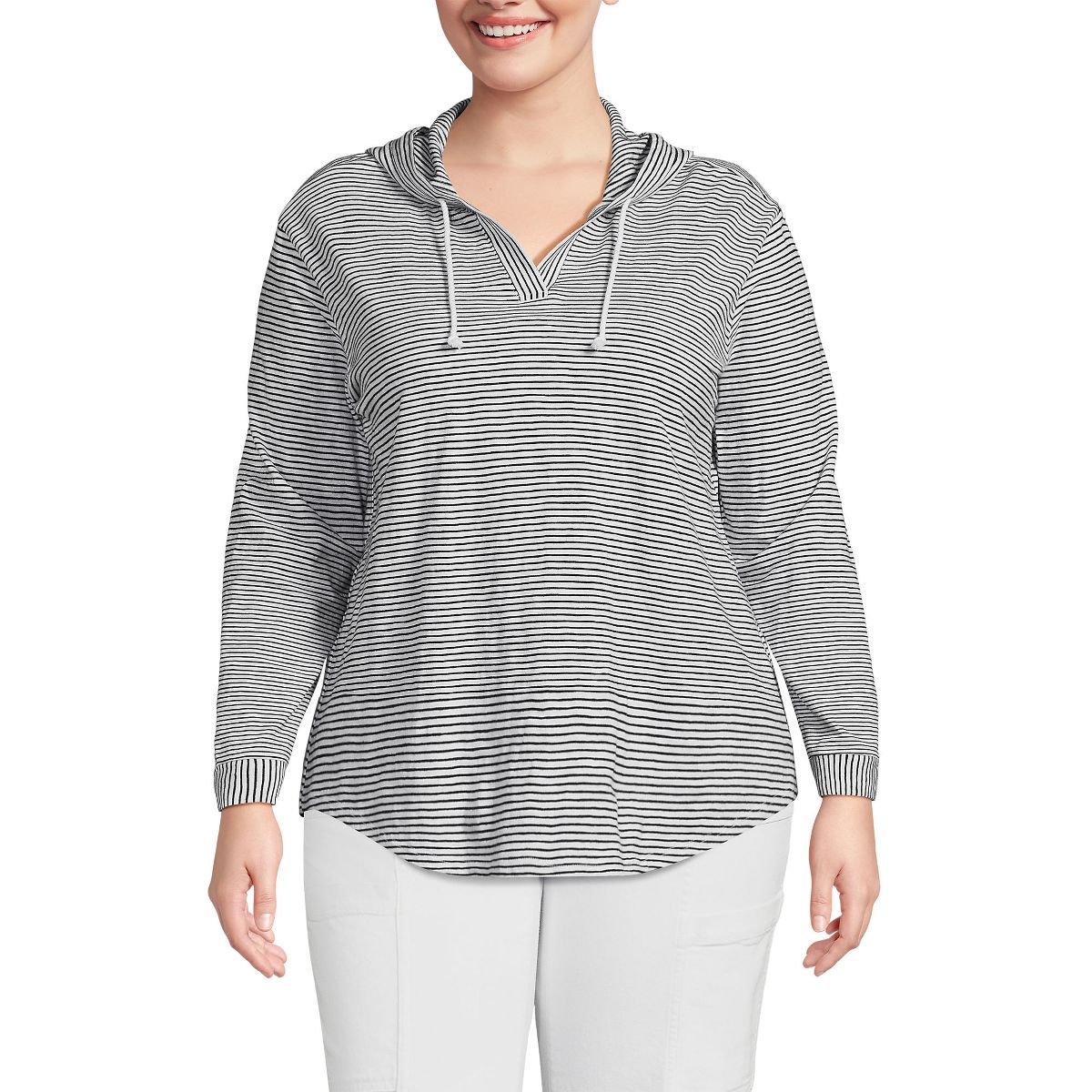 Lands' End Women's Long Sleeve Slub Hooded Popover - thumbnail 9