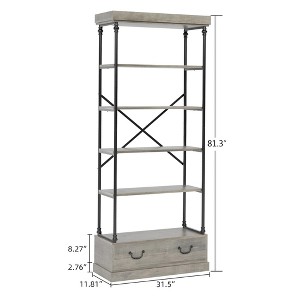 5 Tier Vintage Bookshelf with Drawer, 81.3" Tall Bookcase Metal Frame Shelf Display Shelf Storage for Home Office, Living Room, Bedroom - 1 of 4