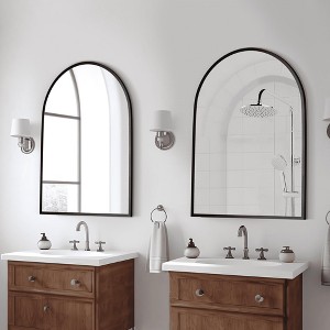 MAYEERTY Hanging Mirror Aluminum Alloy Thin Edge Right Angle Arch Gold 30x28x1in - 1 of 4
