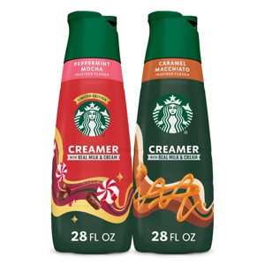 Starbucks Coffee Creamer 28 fl oz Peppermint Mocha + 28 fl oz Creamer Caramel Macchiato - 1 of 4