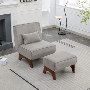 Corduroy Accent Chair with Ottoman, Single Sofa with Walnut Wooden Leg for Living Room, BedRoom, Office - Maison Boucle - 1 of 4