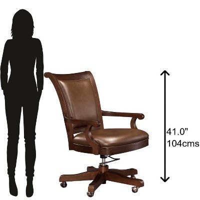 Hampton Cherry Wood and Brown Faux Leather Swivel Club Chair