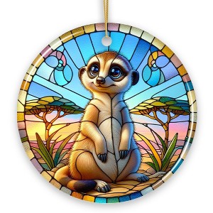 Meerkat Marvels Stained Glass Style Ceramic Ornament, Safari Animals Christmas Gift and Decor| OrnamentallyYou - 1 of 4