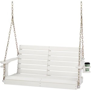 VINGLI Heavy Duty 1600 LBS HDPE Porch Swing Outdoor with Rotatable Cup Holder, 4 FT Patio Bench Swing with Adjustable Chains White - 1 of 4