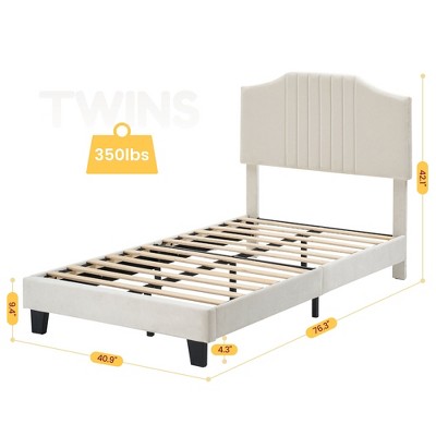 coucheta Twin Bed Frame with Velvet Upholstered Headboard Low Profile Platform Bed
