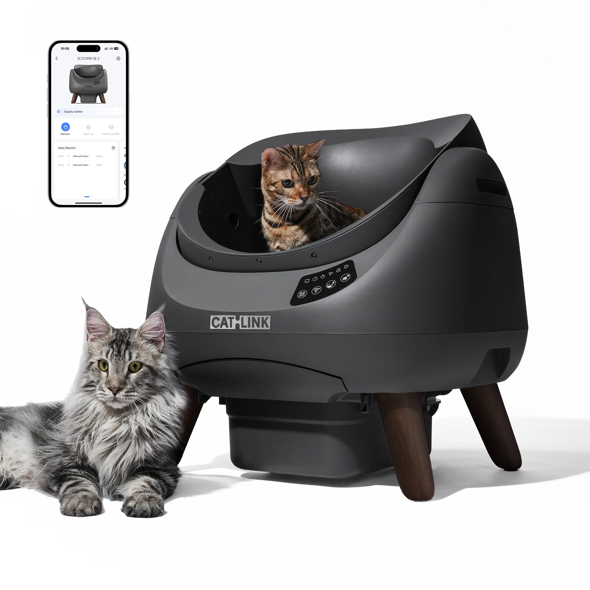 CATLINK Open Top Self-Cleaning Litter Box, Multi-Cat, Anti-Pinch, Health Monitor, App Control