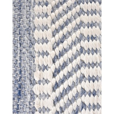 Indigo Blue and White Handwoven Upholstered Bench with Mango Wood Legs