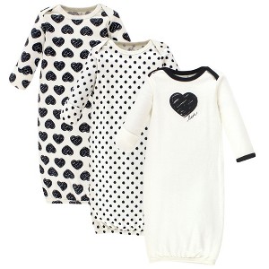 Touched by Nature Baby Girls Organic Cotton Long-Sleeve Gowns 3pk, Heart, 0-6 Months - 1 of 4