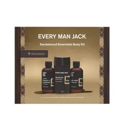 Every Man Jack Men's Sandalwood Essentials Body Kit - Cleanse & Hydrate - Body Wash, 2-in-1 Shampoo, Deodorant - 3ct