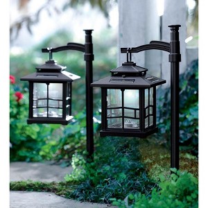 Plow & Hearth - LED Solar Path Lantern with Shepherd's Hook in Bronze, Set of 2 - 1 of 1