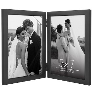 Americanflat Hinged Picture Frame with Wide, Beveled Molding and Shatter-Resistant Glass - Metal Picture Frame Displays Two Photos - 1 of 4