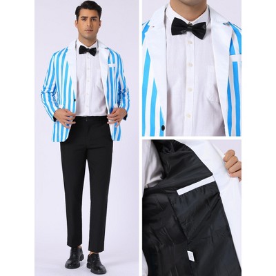 Мужские пиджаки INSPIRE CHIC Men's Single Breasted Contrast Color Business Striped Blazer Blue White Large — фото 4