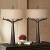 Franklin Iron Works Tremont Modern Mid Century Table Lamps 31 1/2" Tall Set of 2 Rich Bronze Iron Burlap Fabric Drum Shade for Bedroom Living Room - 2 of 4
