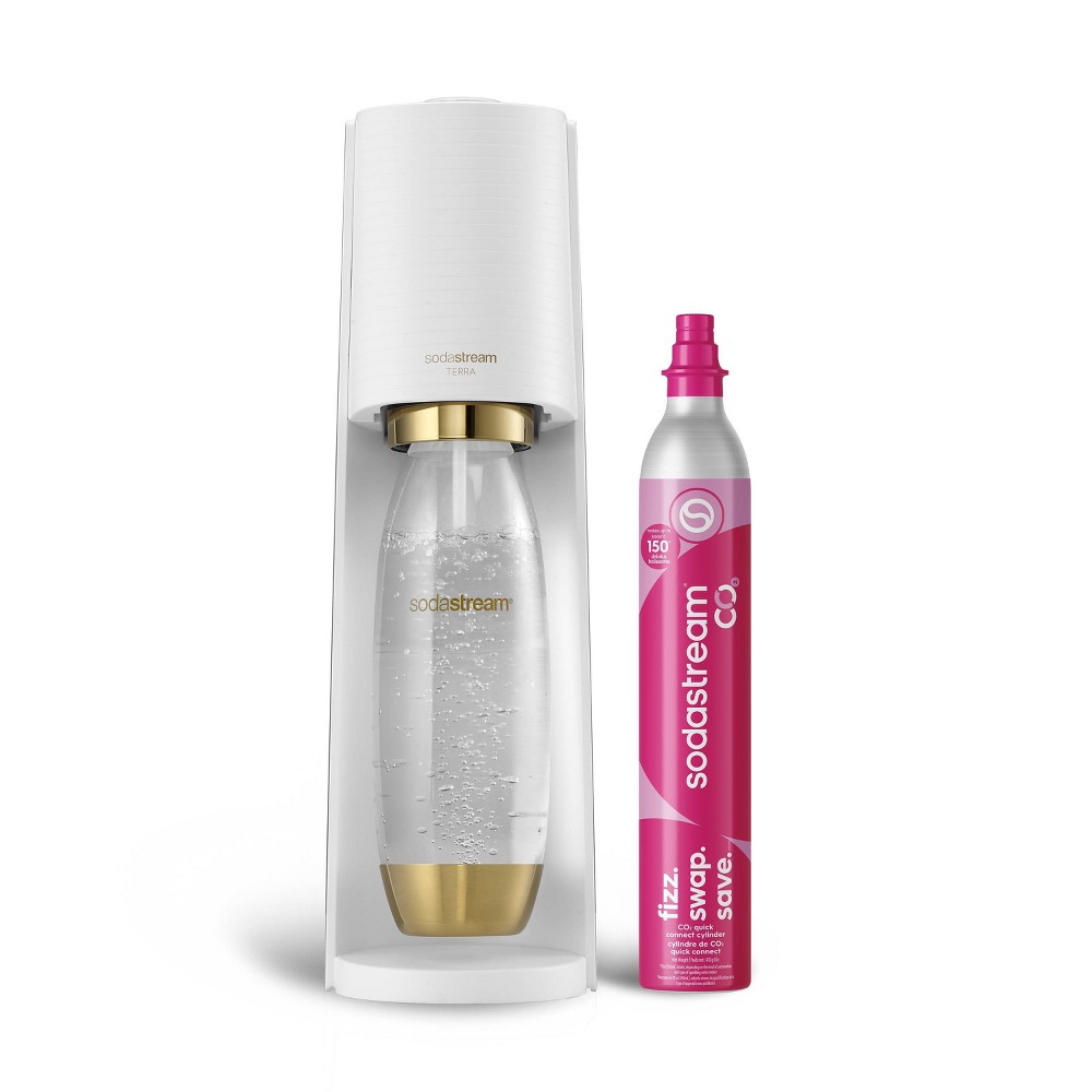 SodaStream Terra Sparkling Water Maker with CO2 and Carbonating Bottle White/Gold: Soda Streamer Machine