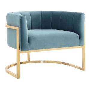 TOV Furniture Magnolia 16.5" Transitional Fabric Accent Chair in Blue/Gold - 1 of 4