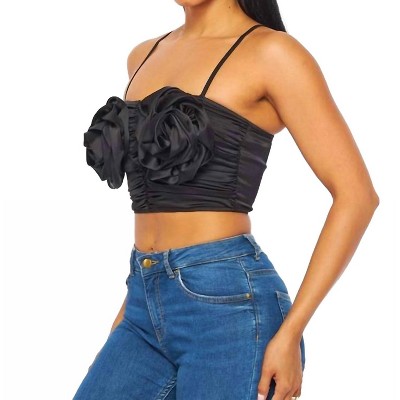 Women's Cabbage Roses Satin Crop Top - Hot & Delicious