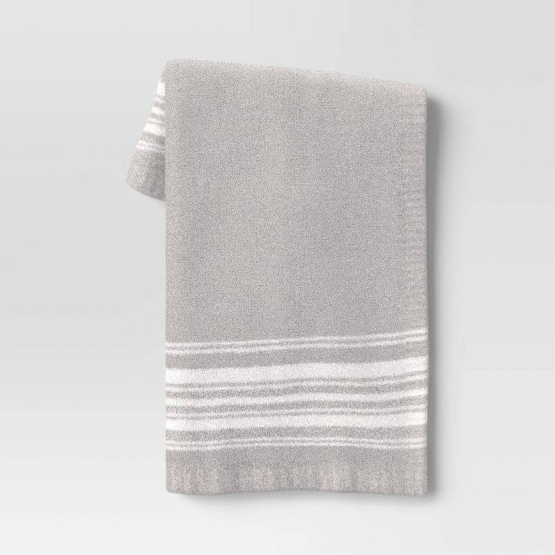 Cozy Feathery Knit Border Striped Throw Blanket - Threshold™, 1 of 7