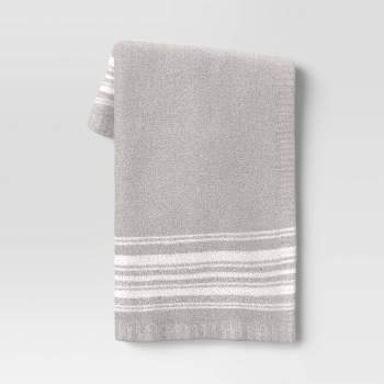 Cozy Feathery Knit Border Striped Throw Blanket - Threshold™