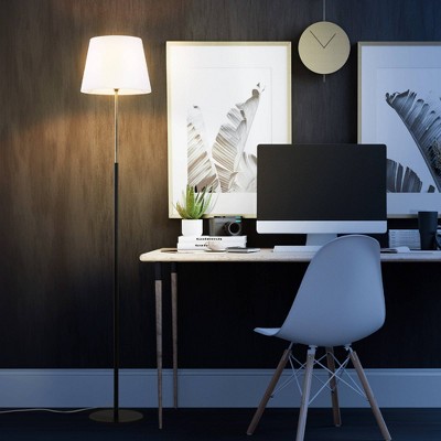Globe Electric 60" Matte Black Floor Lamp with Matte Brass Accents and White Linen Shade: ETL Listed, Metal Body, Rotary Switch