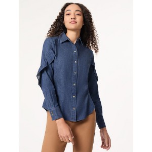 Jones New York Button-Front Ruffle Sleeve Denim Shirt - 1 of 3