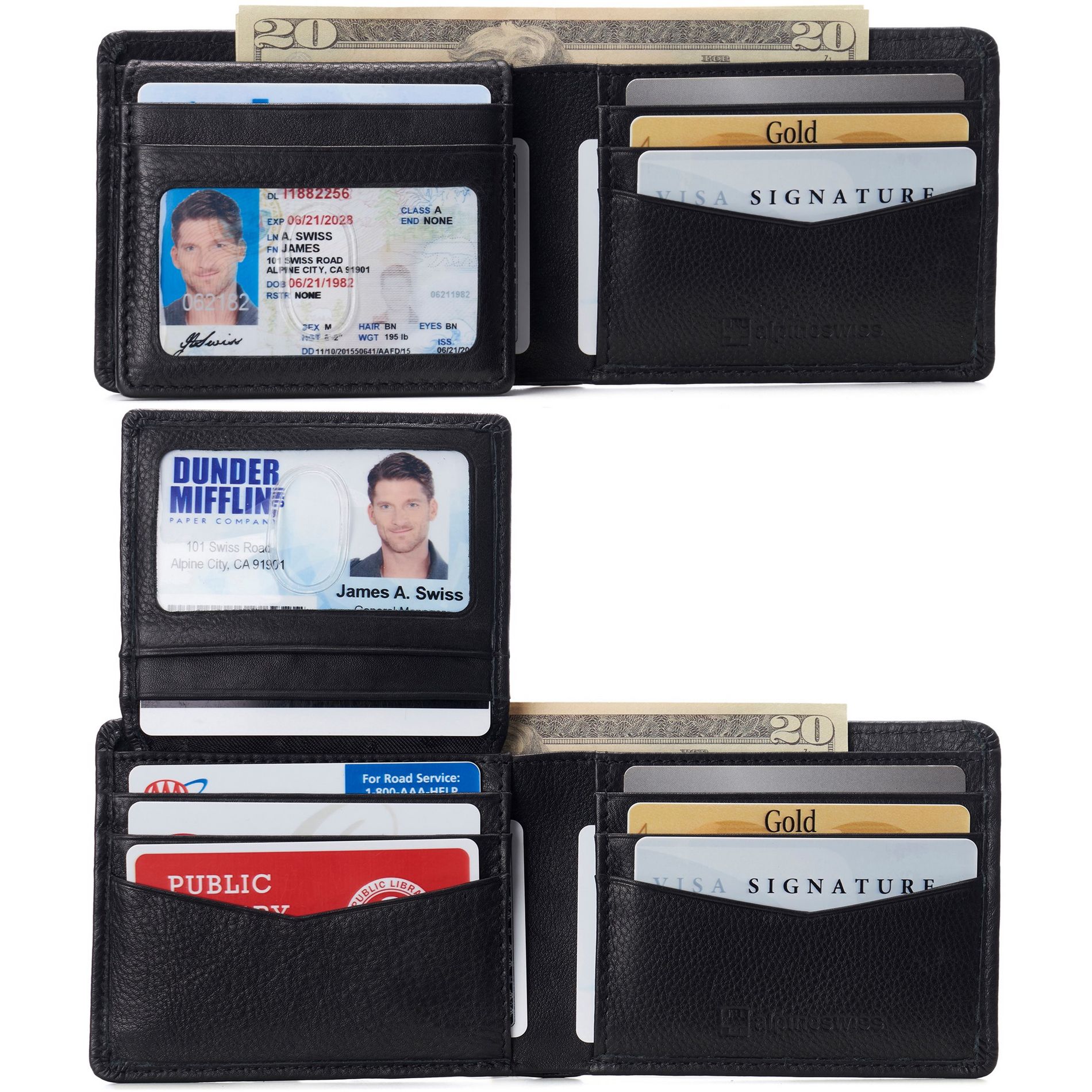 Alpine Swiss Connor Executive Bifold Wallet | Business Passcase for Men | Premium Leather | Dual ID Windows | RFID Blocking | Gift Box Included