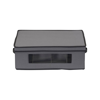 Gray Fabric Stackable Lidded Storage Box with Window