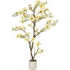 Faux Magnolia Tree in White Pot, Artificial Flowering Plant with Flowers, Vivid Leaves & Moss for Indoor/Outdoor Decor - 2 of 4