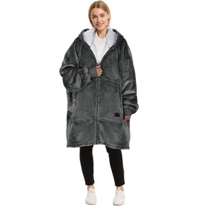 Womens' Hoodie Zip Up Sweatshirt with Full Fleece Lined, Oversized Zip-Up Adult Blanket Hoodie Wearable for Womens Men - Catalonia - 1 of 4