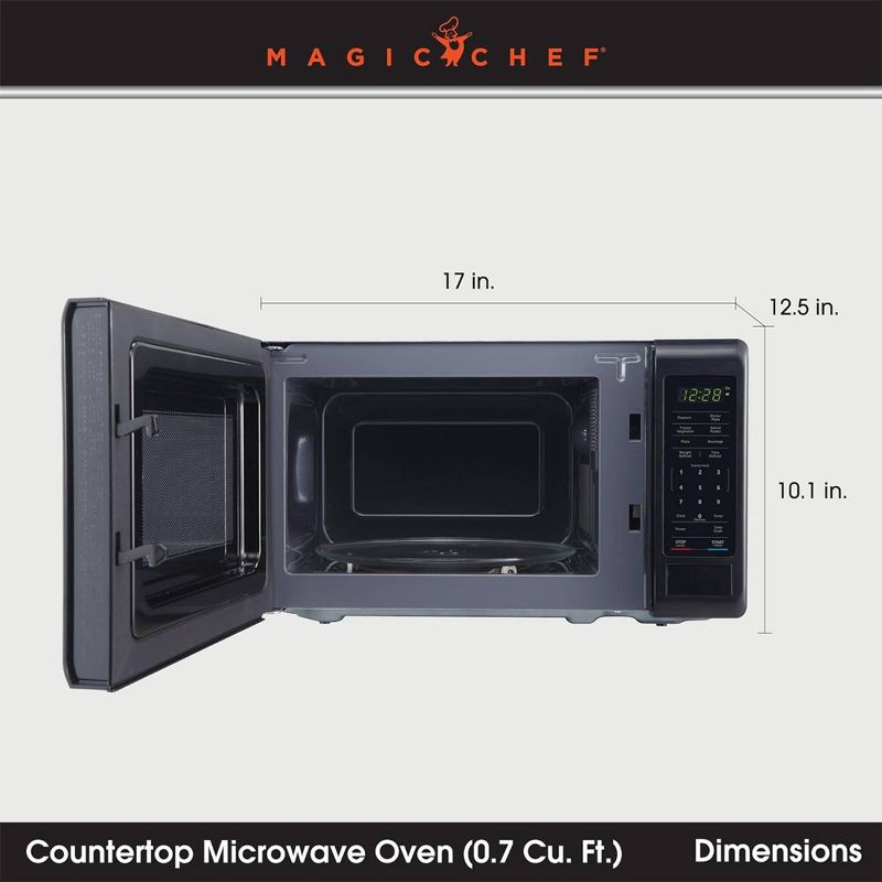 Magic Chef 0.9 Cubic Feet 900 Watt Stainless Countertop Microwave Oven for Compact Spaces with 6 Pre Programmed Cooking Modes, Black, 2 of 7