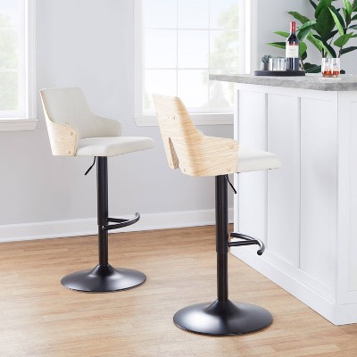 Stella Adjustable Swivel Barstools with Cream Fabric and Wood Back