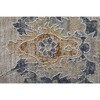 Ivory Taupe and Blue Floral Power Loom Worn Faded Area Rug With Fringe - 4 of 4