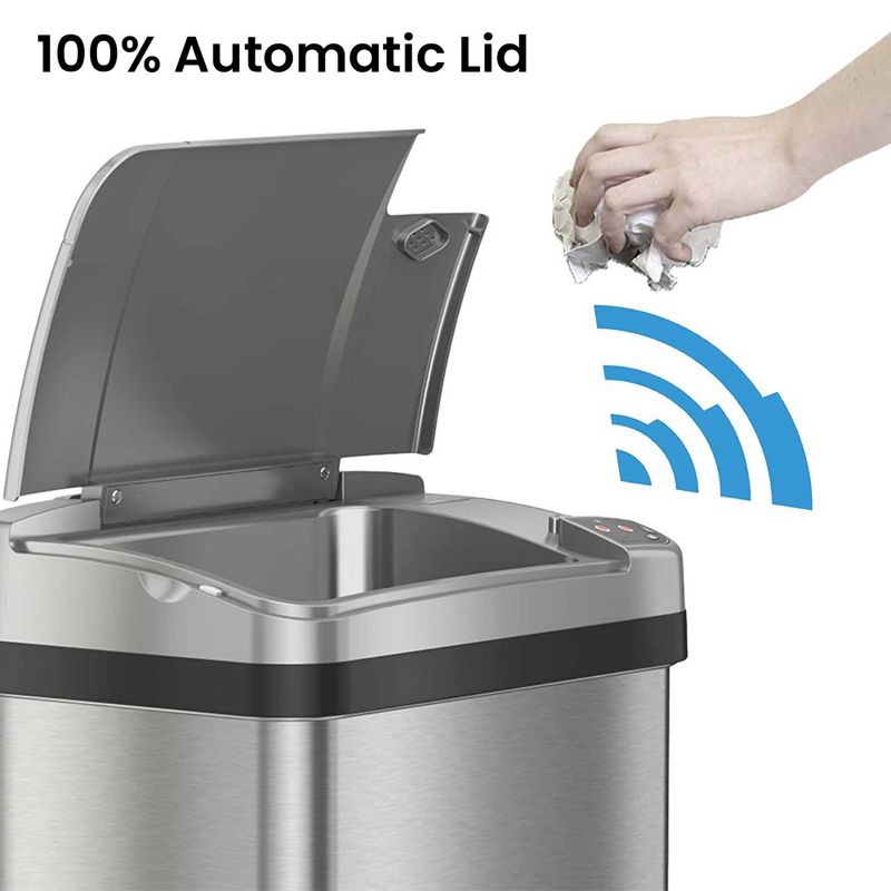 iTouchless Sensor Bathroom Trash Can with AbsorbX Odor Filter and Fragrance 2.5 Gallon Silver Stainless Steel, 2 of 7