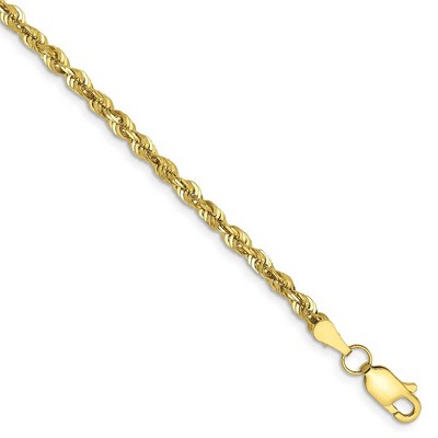 Black Bow Jewelry 2.75mm, 10k Yellow Gold Lightweight D/C Rope Chain Bracelet