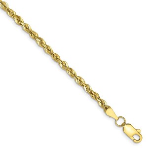 Black Bow Jewelry 2.75mm, 10k Yellow Gold Lightweight D/C Rope Chain Bracelet - 1 of 4
