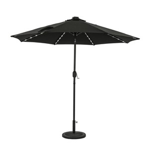 9' x 9' Mirage II Fiesta Market Patio Umbrella with Solar LED Tube Lights Black - Island Umbrella: Weatherproof, UV Protection, Crank Lift - 1 of 4