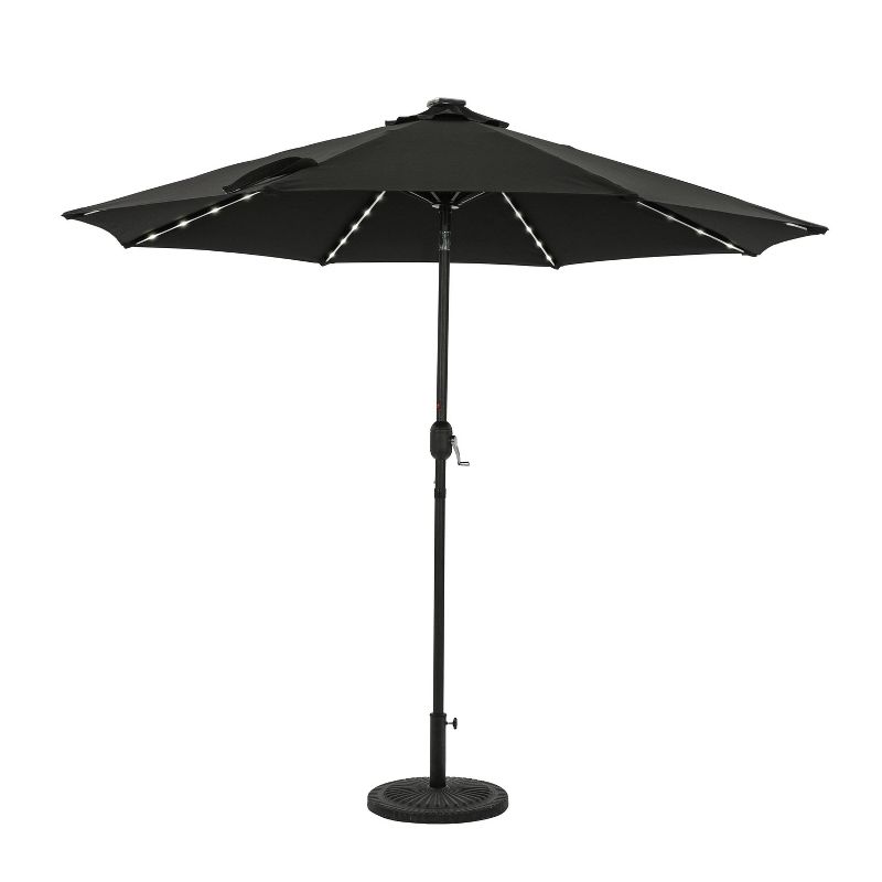 9&#39; x 9&#39; Mirage II Fiesta Market Patio Umbrella with Solar LED Tube Lights Black - Island Umbrella, 1 of 17