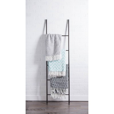 Aqua Chevron Cotton Throw Blanket with Fringe