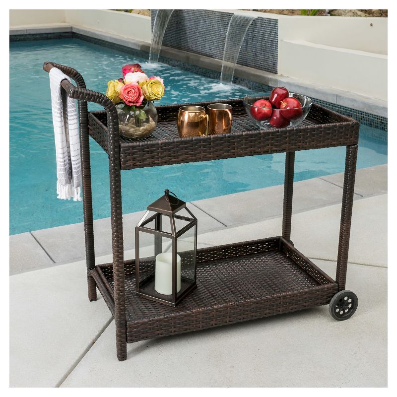 Savona Wicker Outdoor Serving Cart - Brown - Christopher Knight Home, 3 of 11