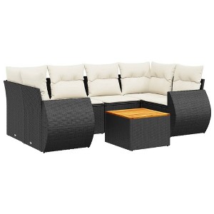 vidaXL 7 Piece Patio Sofa Set with Cushions Black and Cream Poly Rattan - 1 of 4