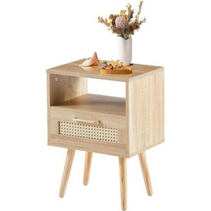 Nightstands Set Multifunctional Rattan Decor Drawer & Open Shelf, USB Charging 15.75 Rattan Furniture,Bed Side Tables - 1 of 4