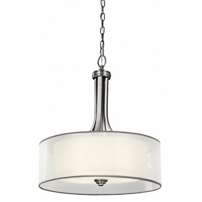 Lacey 23.5" 4 Light Pendant with Satin Etched Cased Opal Inner Diffusers and White Translucent Organza Outer Shade in Antique Pewter