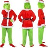 Angel Sar Green Monster Christmas Costume Adult, Grinch Santa Claus Outfit with Latex Mask & Hat, 7-Piece Halloween Cosplay Set - 2 of 4