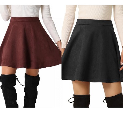 INSPIRE CHIC Women's Basic Faux Suede Flared Casual Mini Skater Skirt 2 Packs