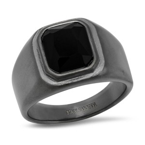 Steeltime Men's gray ip stainless steel ring with black simulated emerald cut diamond center stone. Size Option: 9-12 - 1 of 4
