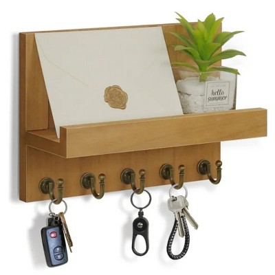 LunaLulinlk Key Holder for Wall, Dinosam Mail Organizer Wall Mount with 5 Key Hook and Mail Holder, Designer Key Rack Suitable Brown