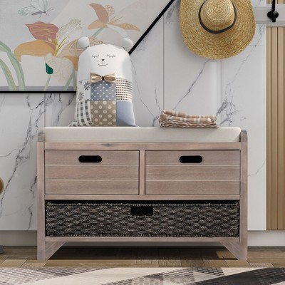 NicBex Shoe Rack Bench Shoe Storage Organizer with Removable Basket and Drawers Fully Assembled for Entryway Bedroom