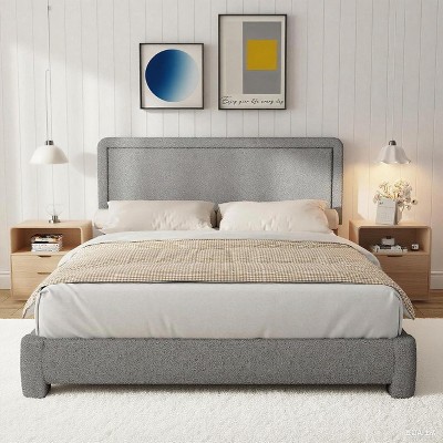Vipbear Twin Size Upholstered Cloud Bed Frame with Headboard, Soft Rounded Corners, No Box Spring Required, Adjustable Headboard, Easy Assembly, Beige