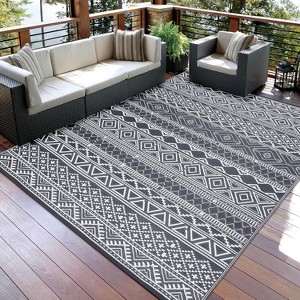 Camping Rug for Balcony Washable Easy-Clean Non-Slip Carpet Modern Boho Plastic Carpet Stain-Resistant RV Area Rug for Patio Picnic Beach - 1 of 4