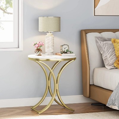 Hommoo Round End Table Sofa Side Table Small Coffee Table with Metal Frame