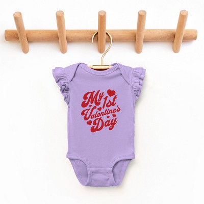 The Juniper Shop First Valentine's Cursive Baby Flutter Sleeve Bodysuit